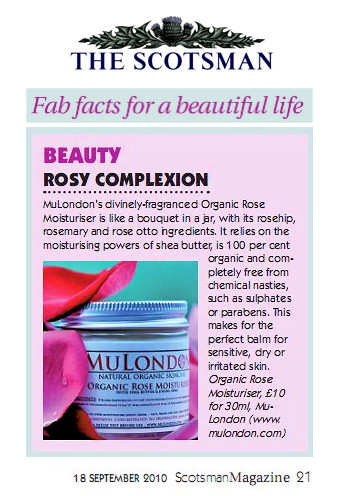 MuLondon Organic Rose cream featured in The Scotsman!